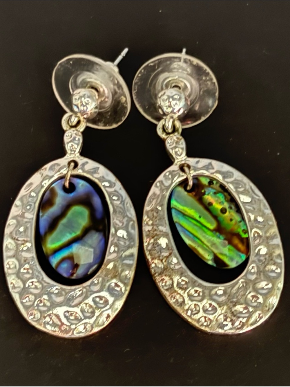Abalone Inlay Silver-Tone Drop Earrings - Iridescent Green/Blue